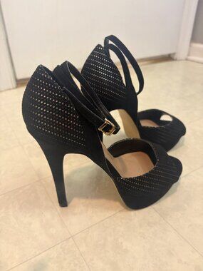 Mix No. 6 Black Stiletto Heels Platform Ankle Strap Studded Open Toe Sandals (8)
